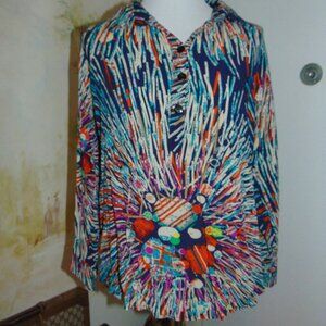 DISPOSE popover top blouse 3 button cotton multicolor lagenlook boho S/M